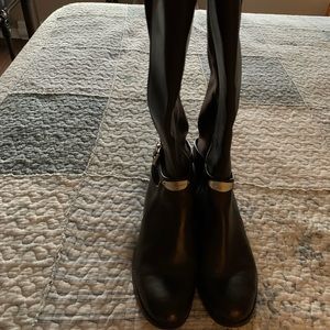 Michael Kors Black Knee-High Leather Boots with Gold Accents